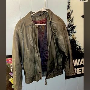 Vintage Green Leather Bomber Jacket